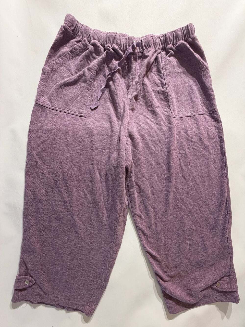 Blair Purple Heathered Elastic Waist Drawstring Capri Pants Pockets Womens M